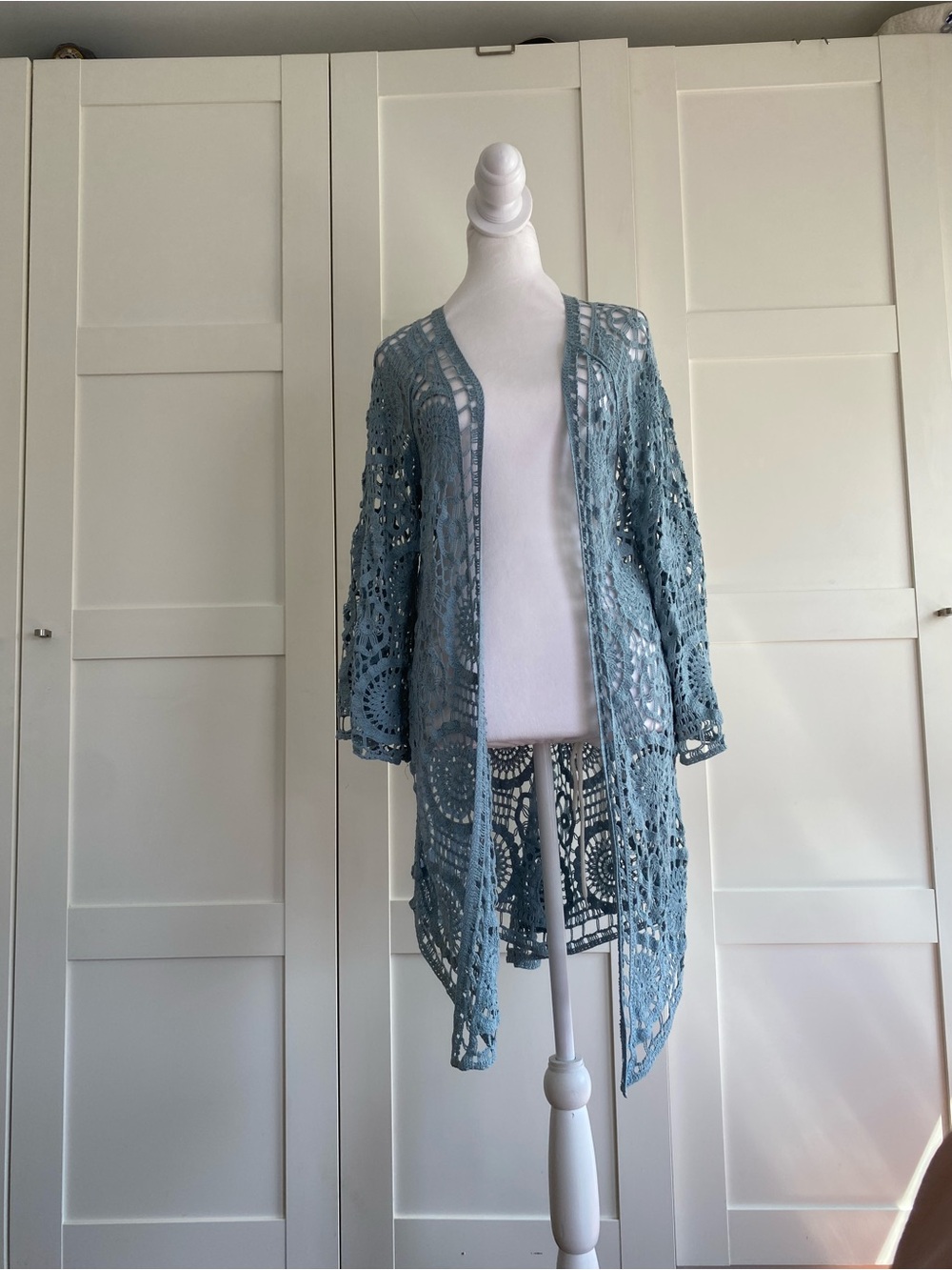 XCVI Dusty Blue Crochet cover up/cardigan, one size